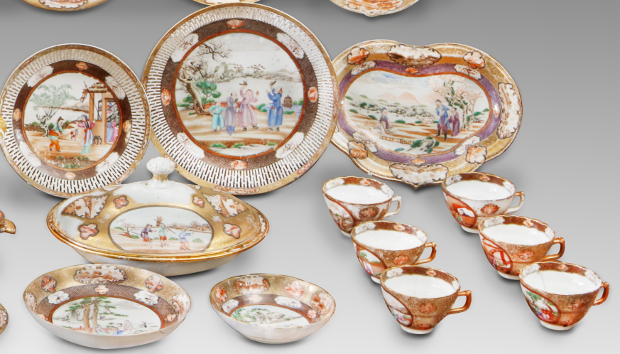 圖為清乾隆廣彩“洛克菲勒”餐具細節圖。（來源：廣州十三行博物館）